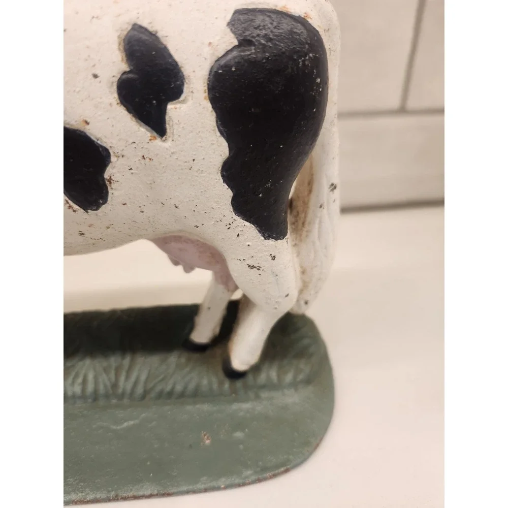 Vintage Hand Painted Cast Iron Cow Door Stopper/Paper Weight, Bookend‎ Folk Art